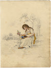 A. Kendrew, Resting Girl with Wildflower Posy – 1827 watercolour painting