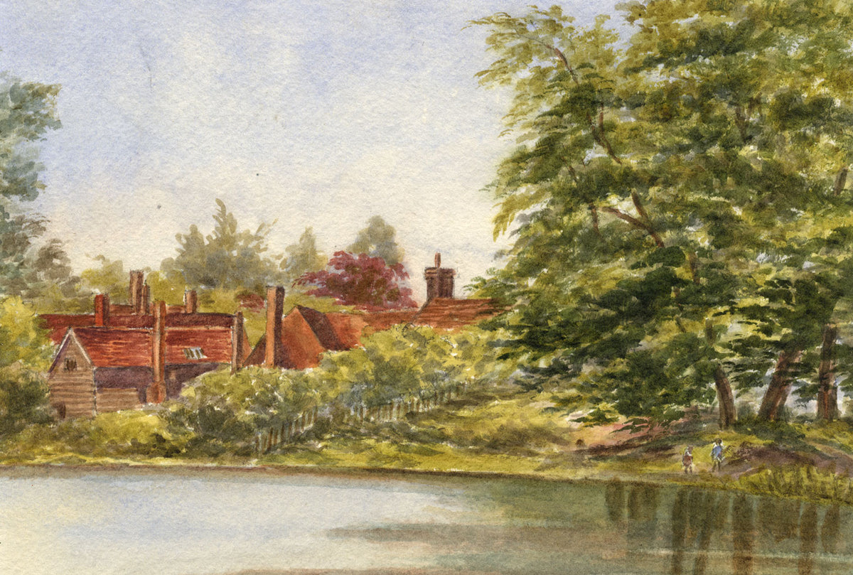 E. Bosanquet, Houses by River Darent, Westerham, Kent –1902 watercolour painting