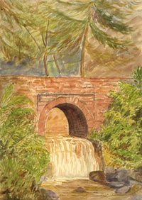 E. Bosanquet, Bridge over Stream Waterfall – early 20th-century watercolour