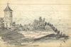 Church Tower & Ruin – Original 19th-century graphite drawing