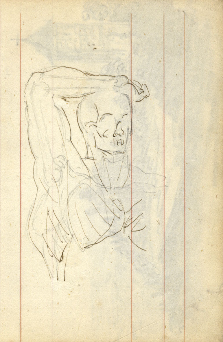 Torre della chiesa e rovina – Disegno originale a grafite del XIX secolo