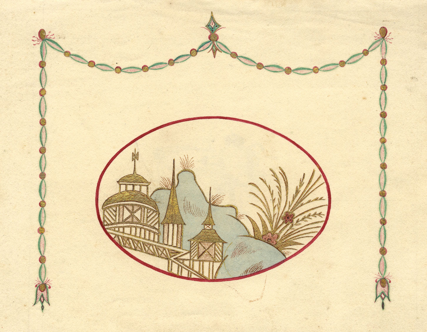 Decorative Bavarian Folk Art Design – early 20th-century pen & ink drawing