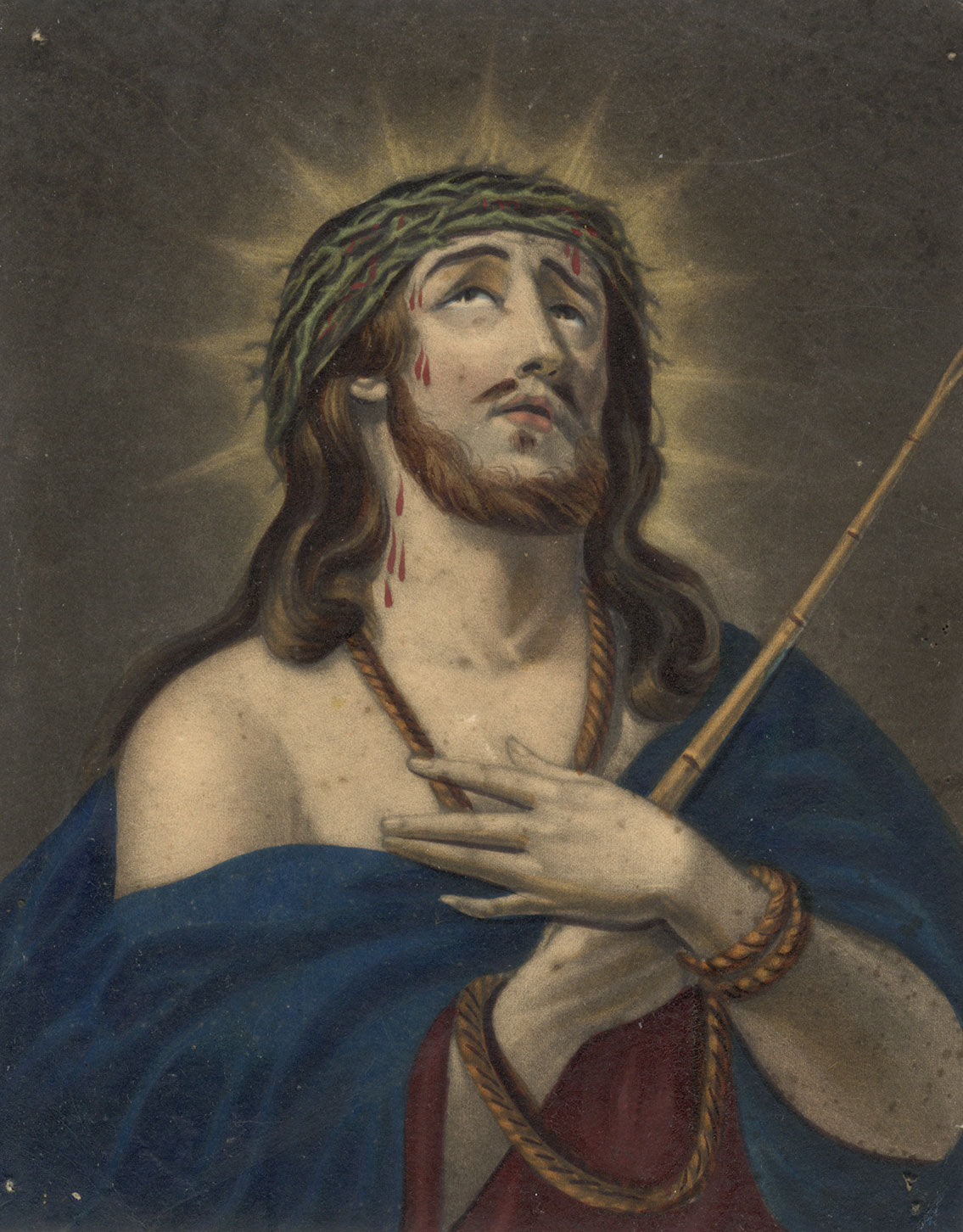 Jesus Christ in Crown of Thorns – Original mid-19th-century mezzotint print