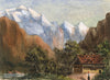 Alpine Landscape with Chalet & Figure – mid-19th-century watercolour painting