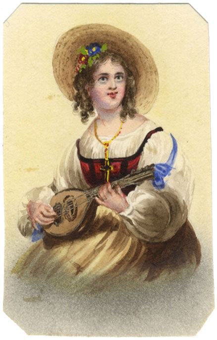 Miniature Portrait of a Young Lady Playing a Lute – mid-19th-century watercolour