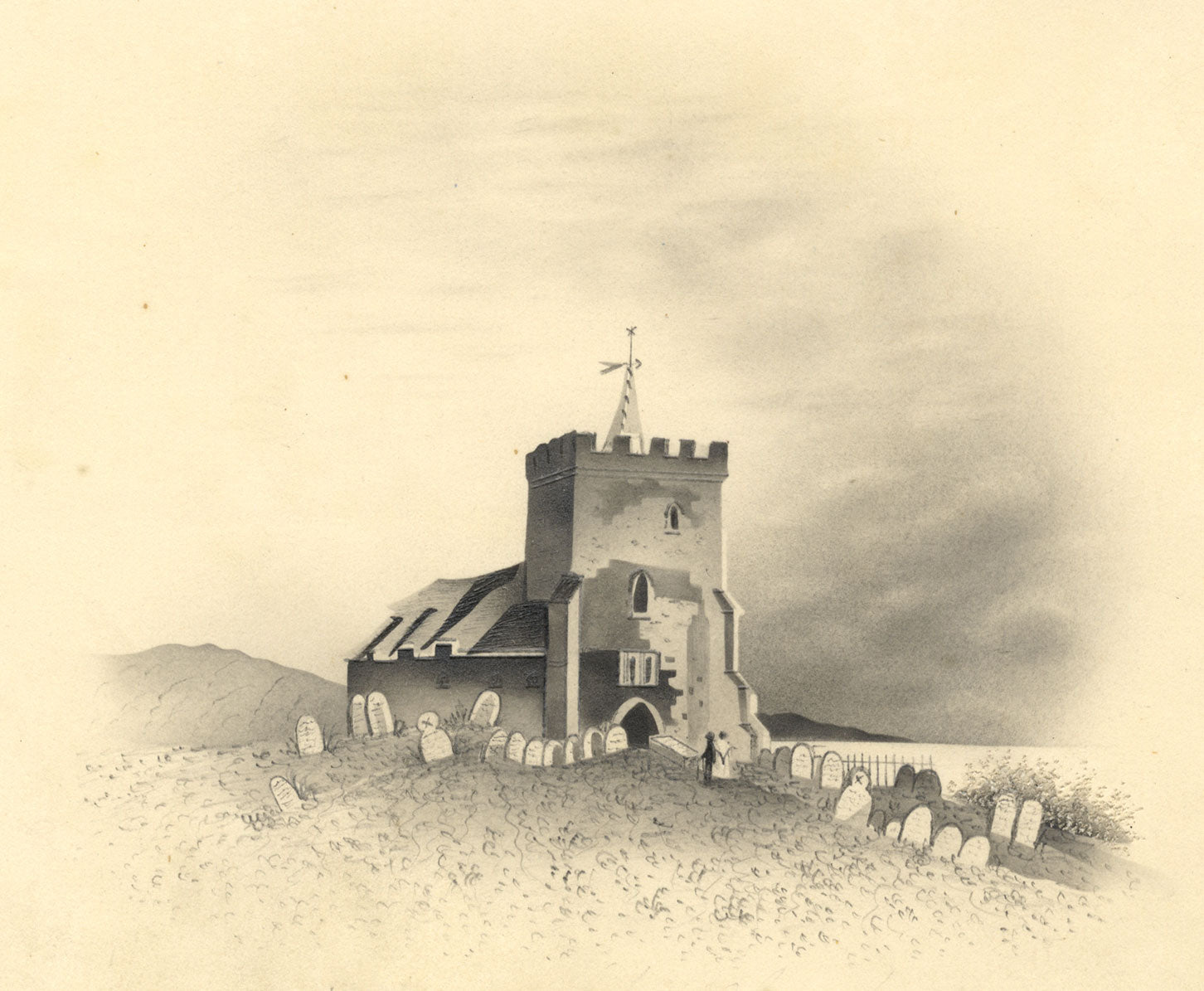 St Nicholas Parish Church, Brighton – mid-19th-century graphite drawing