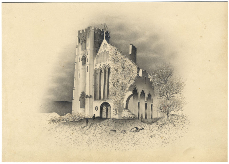 Llandaff Cathedral, Cardiff, Wales – mid-19th-century graphite drawing