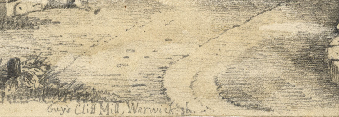 Molino sajón en Guy's Cliffe, Warwickshire: dibujo a grafito de mediados del siglo XIX