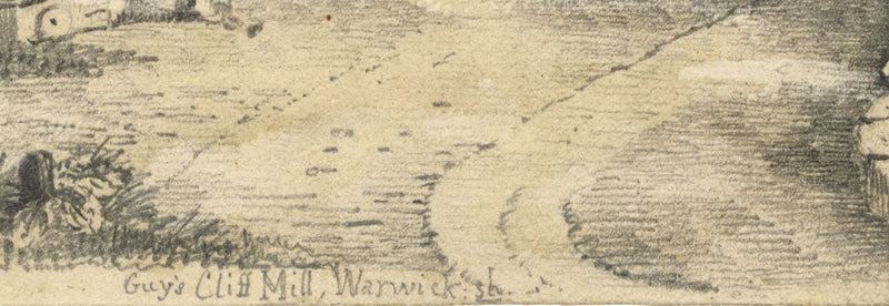 Molino sajón en Guy's Cliffe, Warwickshire: dibujo a grafito de mediados del siglo XIX