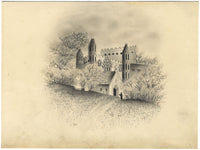 Abbazia di Dunreath – disegno a grafite di metà Ottocento con tecnica a punzone