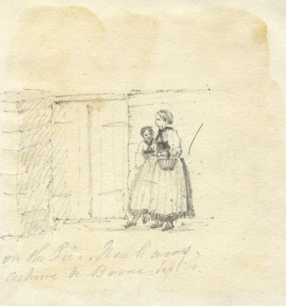 Jane D. Harvey, Figures on the Pier, Neuhaus, Switzerland – 19th-century drawing