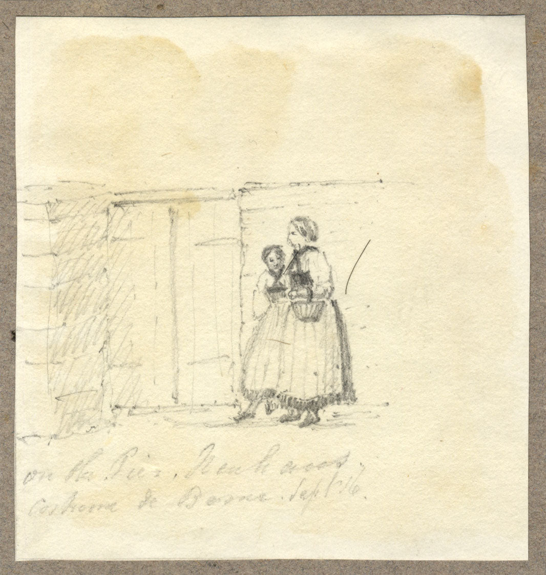 Jane D. Harvey, Figure sul molo, Neuhaus, Svizzera – disegno del XIX secolo