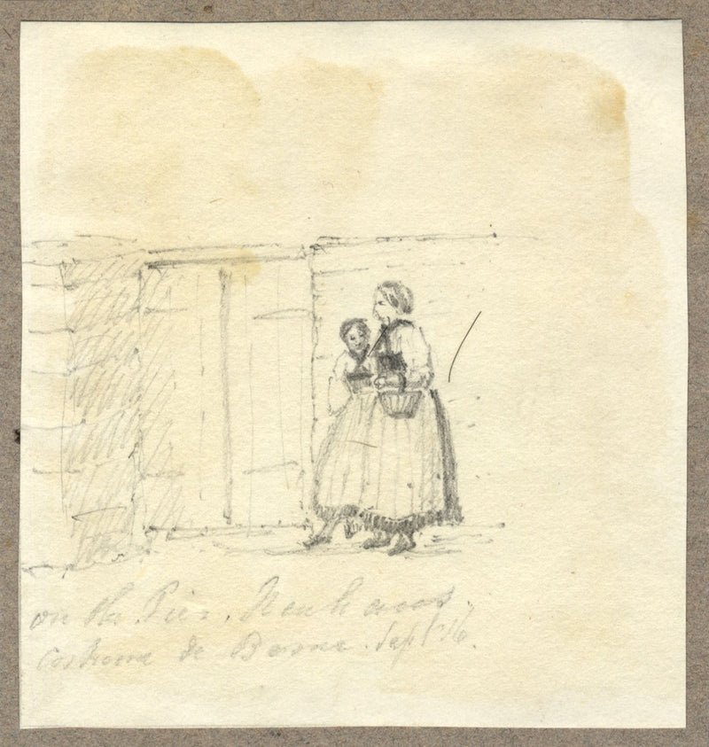 Jane D. Harvey, Figure sul molo, Neuhaus, Svizzera – disegno del XIX secolo