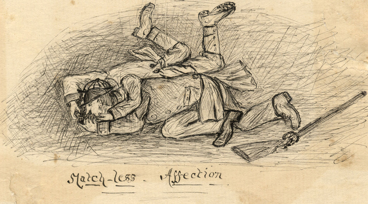 Sporting Tussle 'Match-less Affection' – late 19th-century pen & ink drawing