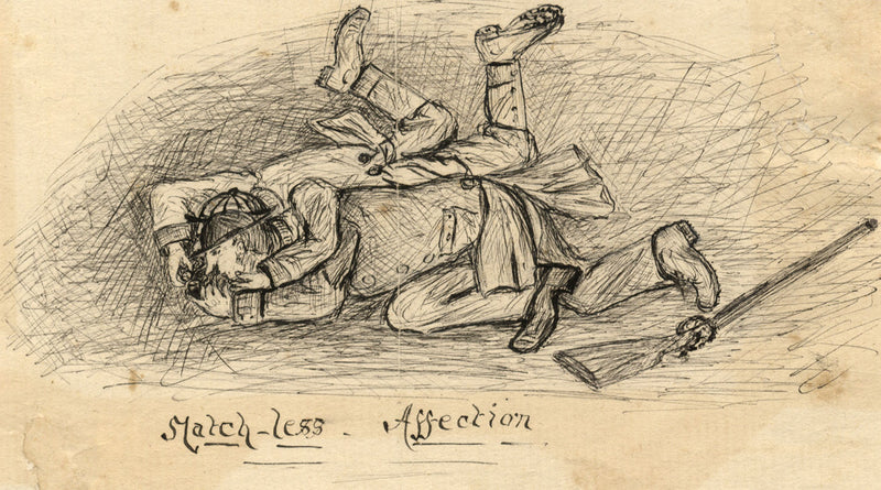Sporting Tussle 'Match-less Affection' – late 19th-century pen & ink drawing