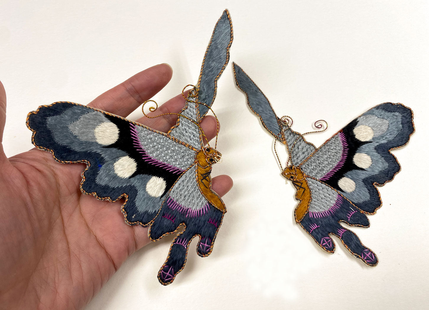 Ellen M. Murray Thomson, Pair of Hand Embroidered Silk Butterflies – c.1910s