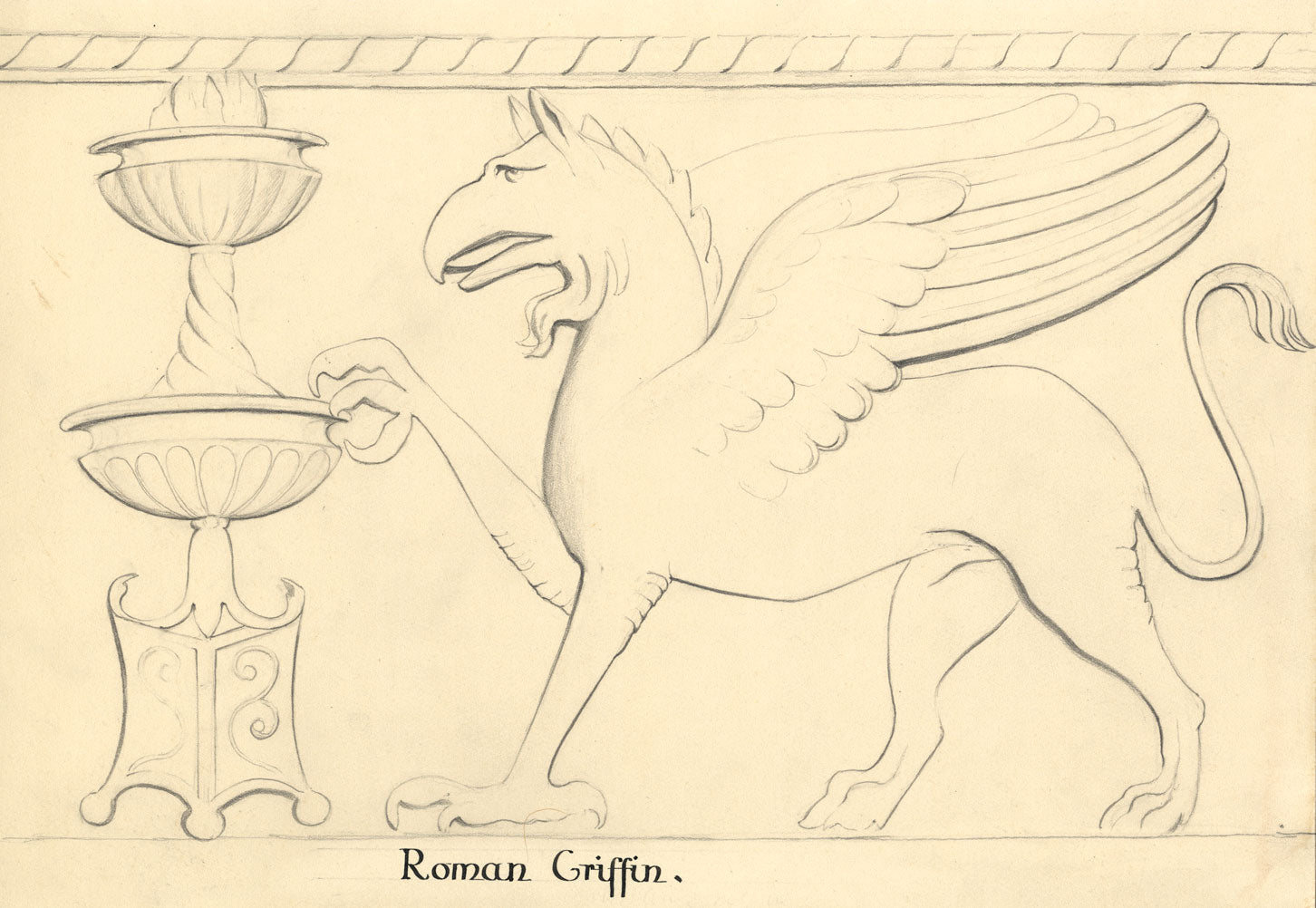Ellen M. Murray Thomson, Roman Griffin Relief Design – c.1910s graphite drawing