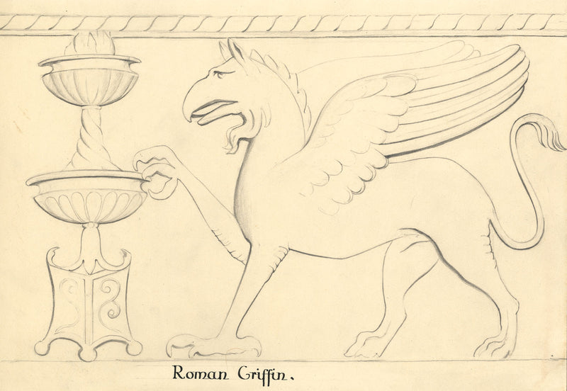 Ellen M. Murray Thomson, Roman Griffin Relief Design – c.1910s graphite drawing
