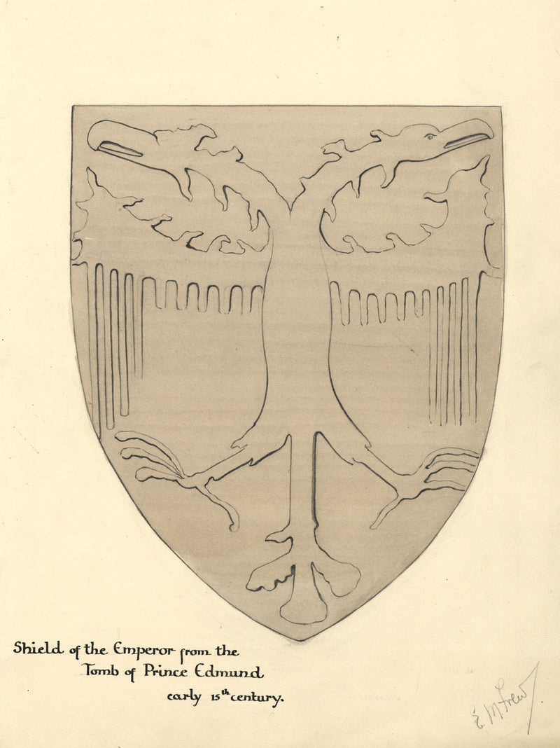 Ellen M. Murray Thomson, Carved Shield, Tomb of Prince Edmund – c.1910s drawing