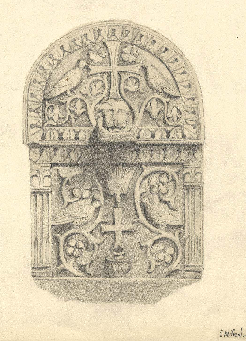 Ellen M. Murray Thomson, Byzantine Ornament – Original c.1910s graphite drawing