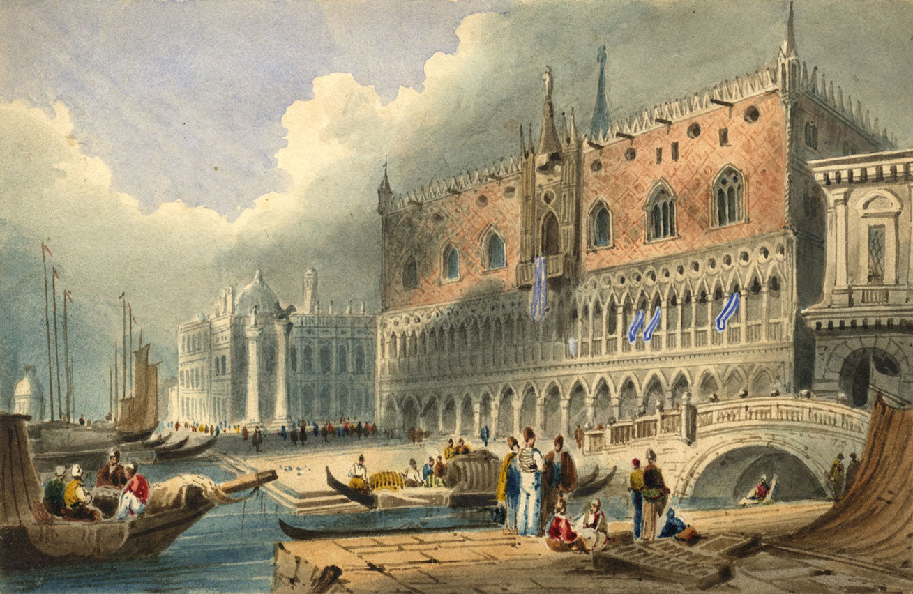 Doge's Palace & Grand Canal, Venice after Samuel Prout – c.1830s watercolour