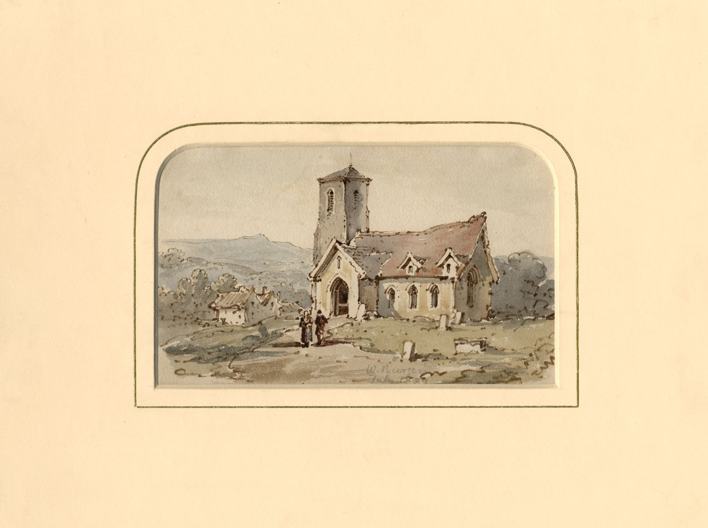 William Burgess of Dover, Country Church with Figures –1829 watercolour painting