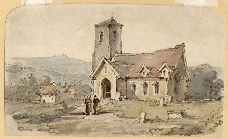 William Burgess of Dover, Country Church with Figures –1829 watercolour painting