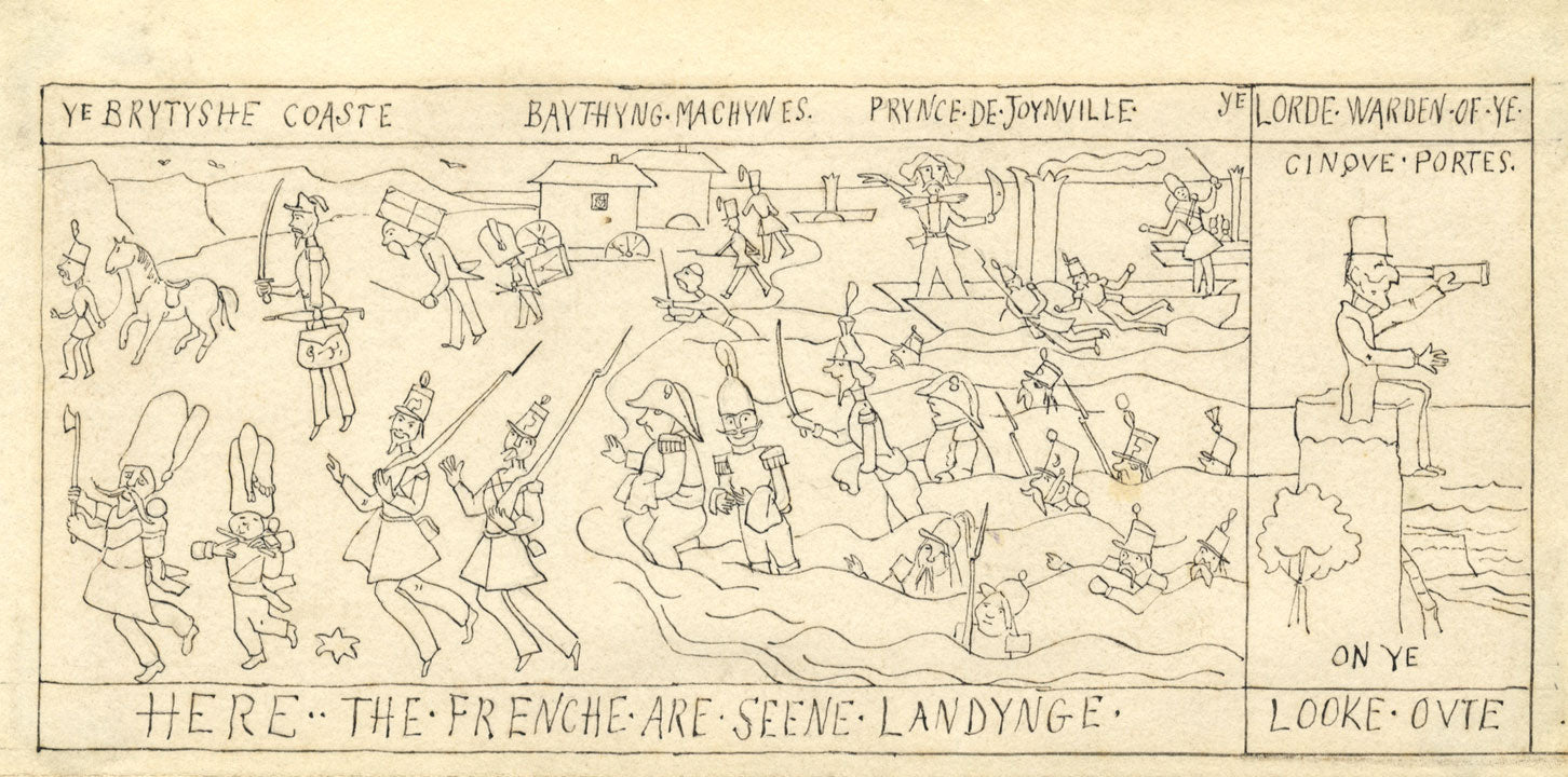 Atribuido a Richard Doyle, Punch. Ilustración: Frenche Landynge – c.1848, dibujo a tinta.