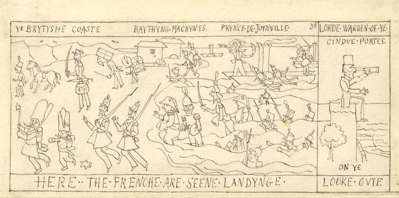 Atribuido a Richard Doyle, Punch. Ilustración: Frenche Landynge – c.1848, dibujo a tinta.