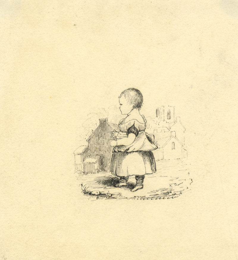 Young Child on Street – Original early 19th-century pen & ink drawing