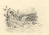 River Cascades with Stone Bridge – Original early 19th-century graphite drawing