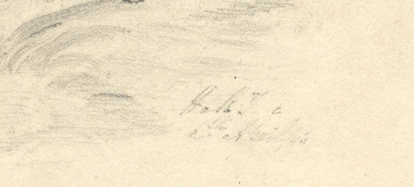 River Cascades with Stone Bridge – Original early 19th-century graphite drawing