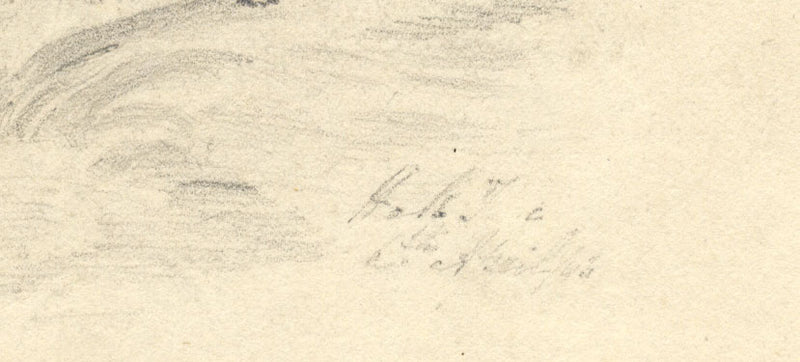 River Cascades with Stone Bridge – Original early 19th-century graphite drawing