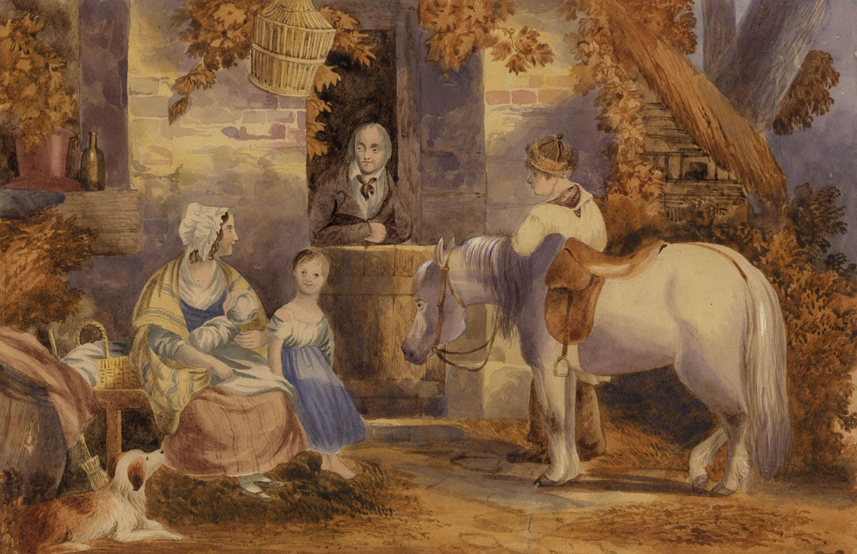 Pastoral Scene with Stablehand & Horse –c.1848 watercolour from Highclere Castle