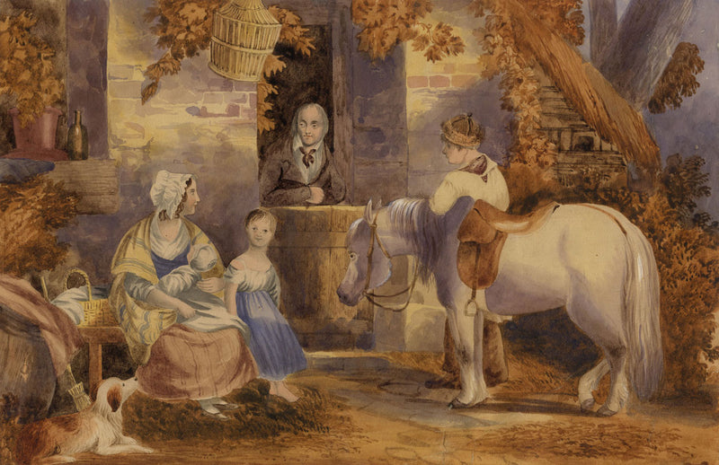 Pastoral Scene with Stablehand & Horse –c.1848 watercolour from Highclere Castle