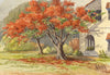 F.A. Baker, Continental Flowering Tree – early 20th-century watercolour painting