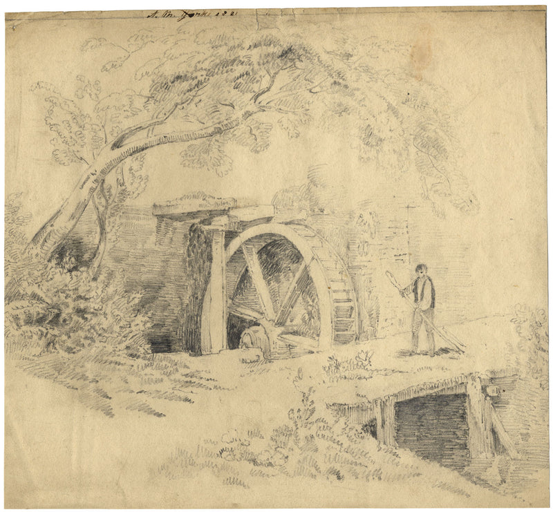A.M. Yorke, Watermill with Figure – Original 1821 graphite drawing
