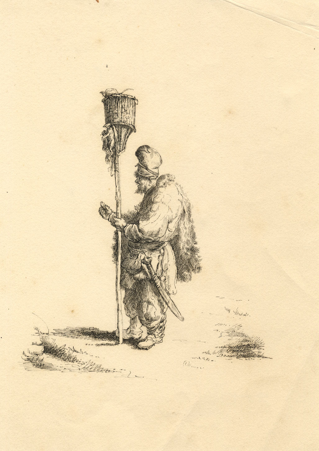 J.J., The Rat-catcher After Jan van Vliet – Original 1837 pen & ink drawing