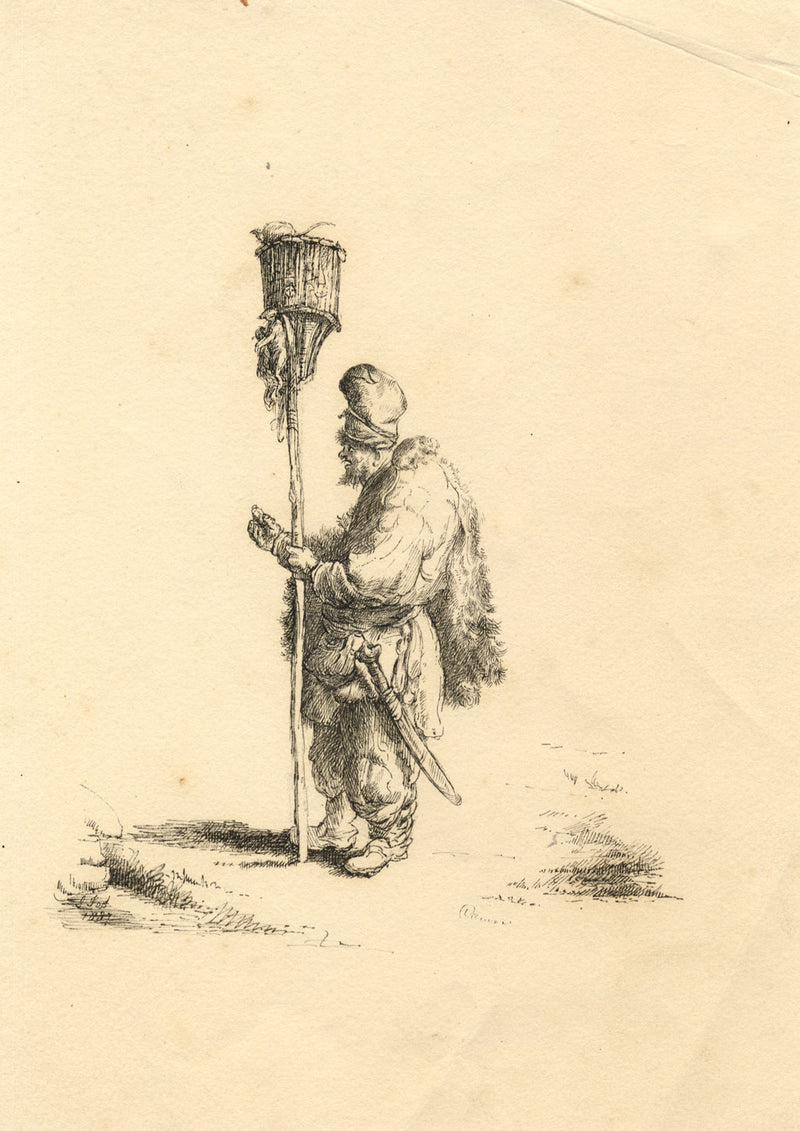 J.J., The Rat-catcher After Jan van Vliet – Original 1837 pen & ink drawing