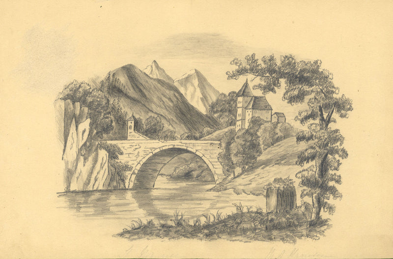 M.A. Harrison, Bridge of St Maurice, Valais, Switzerland – 19th-century drawing