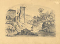 M.A. Harrison, Ruins near Galloway with Figure – early 19th-century drawing