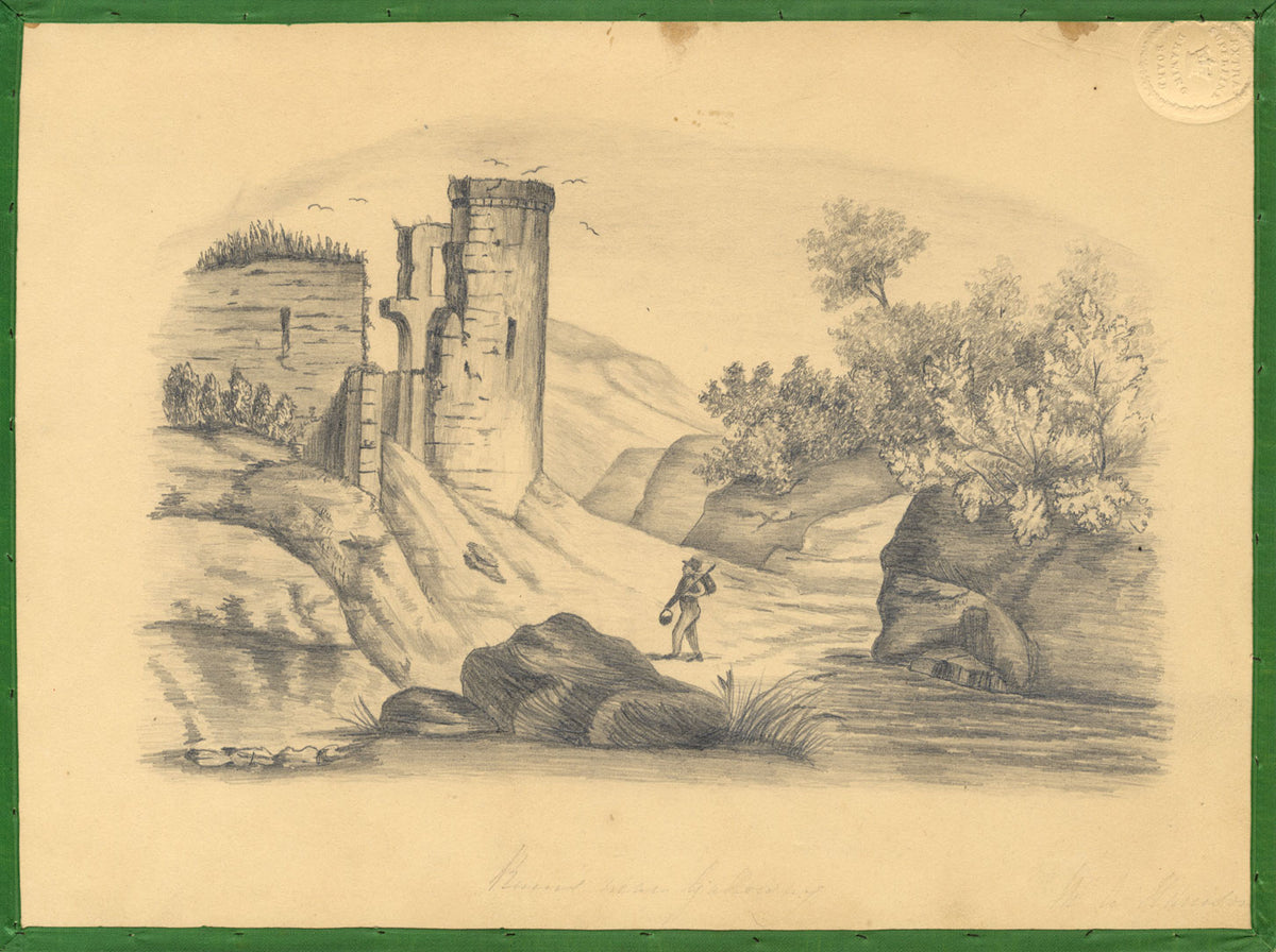 MA Harrison, Rovine vicino a Galloway con figura – disegno di inizio XIX secolo