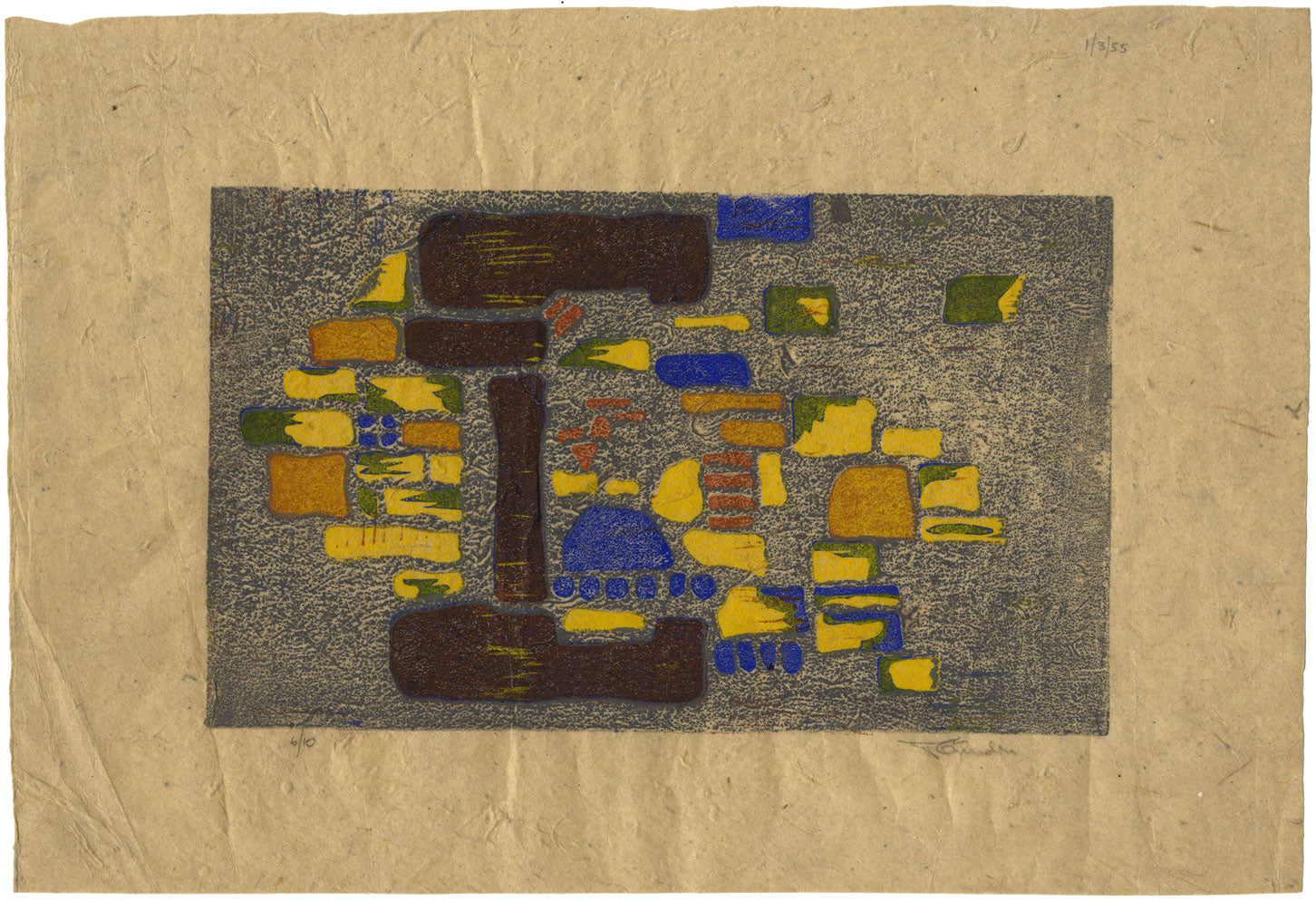 Diseño abstracto de mediados de siglo de edición limitada: serigrafía original de 1955