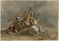 Círculo de Abraham Cooper, Escena de batalla de la Guerra Civil – Acuarela de principios del siglo XIX