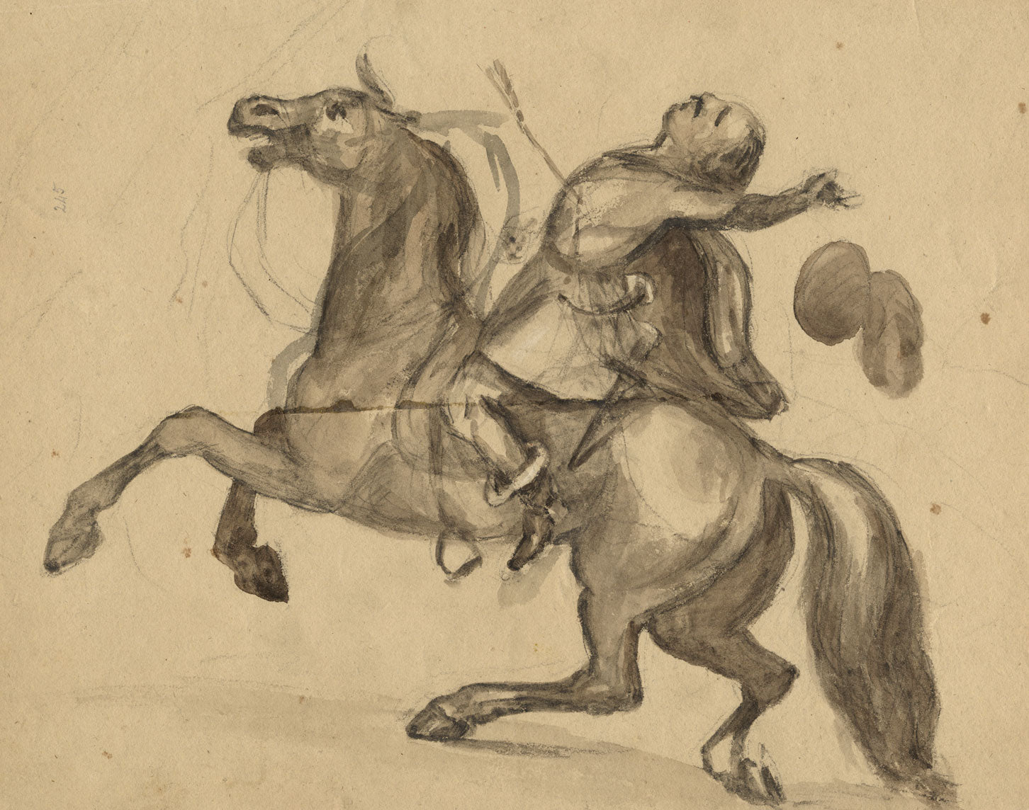 English Civil War Soldier Wounded by Arrow – early 19th-century watercolour