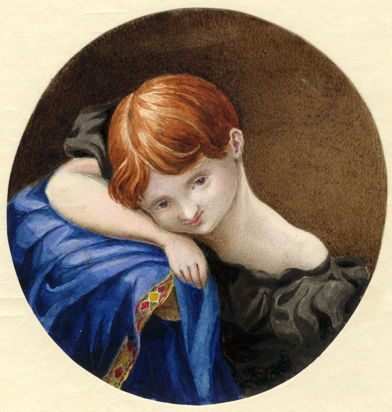 Portrait of a Red-Haired Child – Original mid-19th-century watercolour painting
