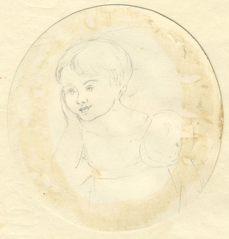 Portrait of a Red-Haired Child – Original mid-19th-century watercolour painting