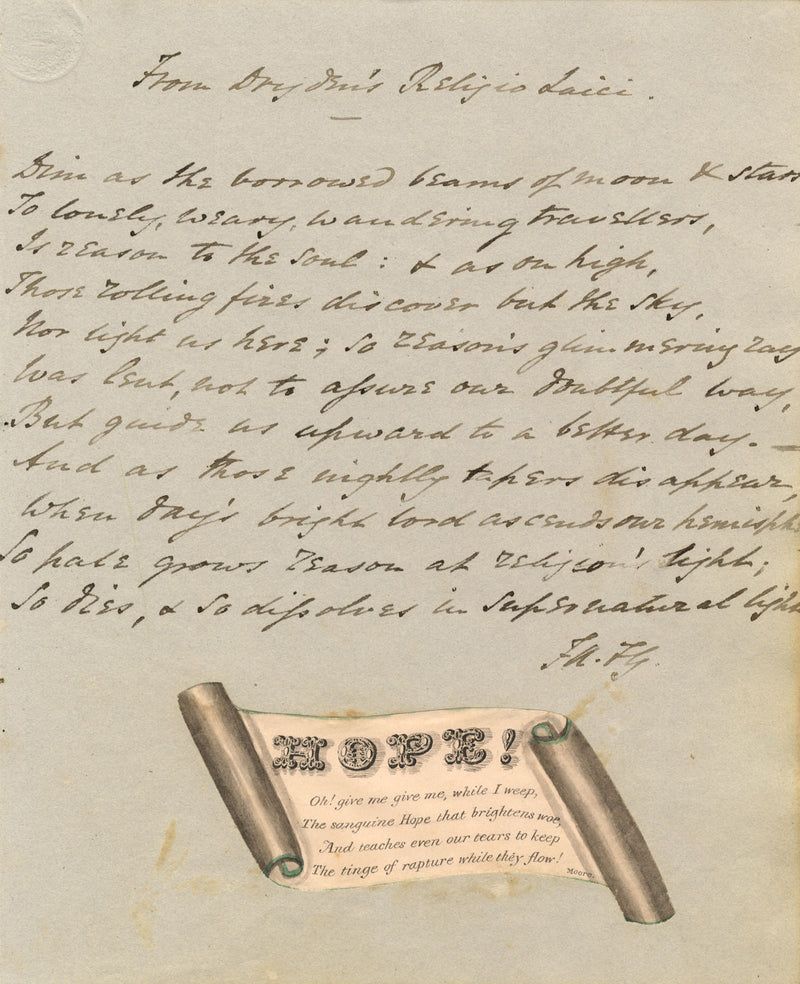 FitzGerald, Handwritten Scroll 'Hope' by Thomas Moore – early C19th watercolour
