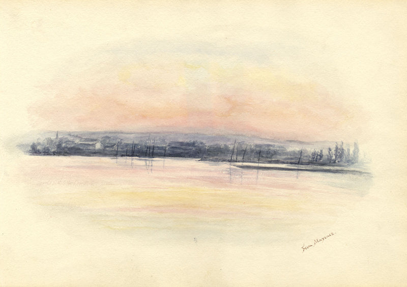 View from Mainz, River Rhine, Germany – Original 1870s watercolour painting