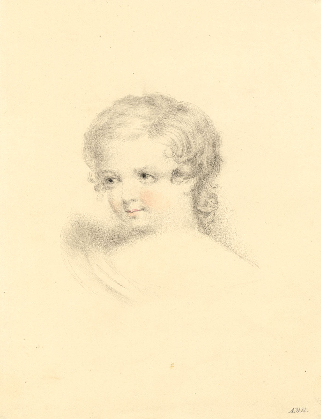 A.M.H., Portrait of a Sweet Young Child – early 19th-century graphite drawing